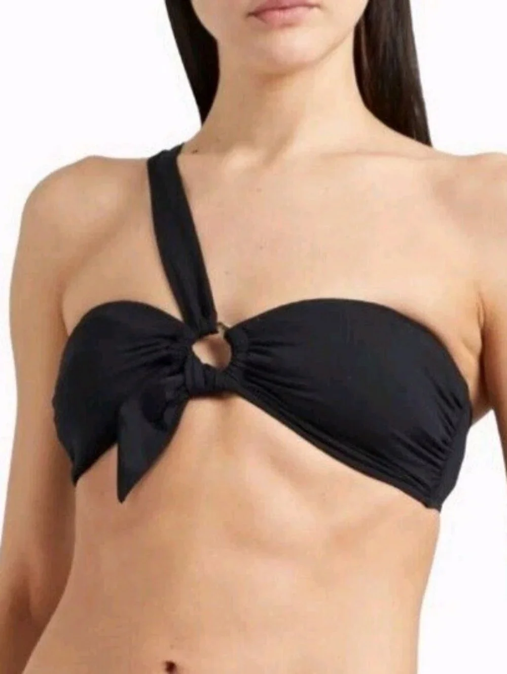 SEAFOLLY Black One Shoulder Bandeau Bikini Top Size 8